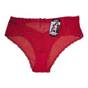 Smart & Sexy The Curvy Collection High Rise Cheekini Womens 10 Red Lace Mesh
